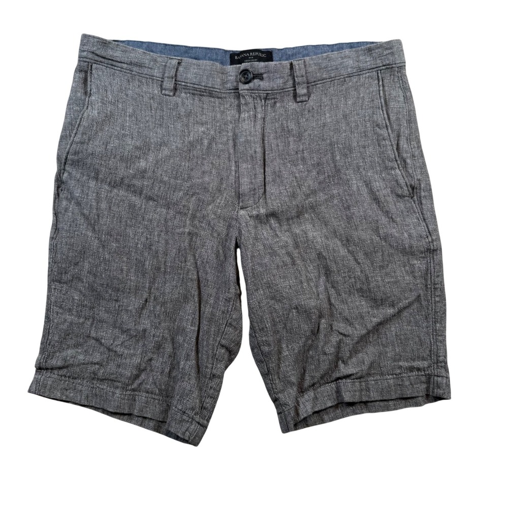 Banana Republic Aiden Shorts Mens 32 Gray Linen Cotton Blend Slim Fit Flat Front
